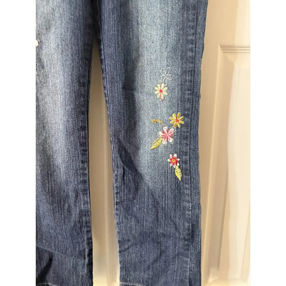 Pink Angel y2k Girls Size 16 Embroidered Flowered Jeans - Picture 7 of 8